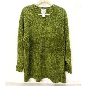 Green Women XL Sweater Long Sleeve V-Neck Loose Knit Pullover Casual NWOT Soft